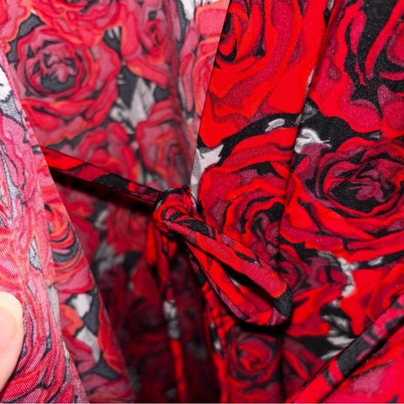 Rene Rofe Red Floral Robe Women Large Open Front - Picture 6 of 8